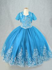  Floor Length Ball Gowns Sleeveless Baby Blue Girls Pageant Dresses Lace Up