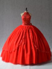  Floor Length Ball Gowns Sleeveless Red Vestidos de Quinceanera Lace Up