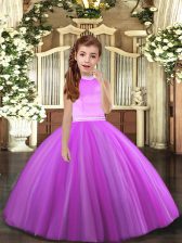  Tulle Halter Top Sleeveless Backless Beading Girls Pageant Dresses in Lilac