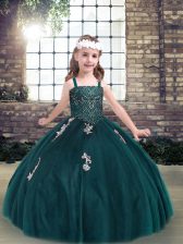 Sweet Floor Length Ball Gowns Sleeveless Teal Little Girl Pageant Gowns Lace Up