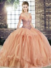 On Sale Sleeveless Lace Up Floor Length Beading and Ruffles Ball Gown Prom Dress