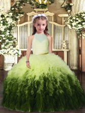  Floor Length Multi-color Little Girl Pageant Dress High-neck Sleeveless Backless