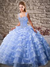 Extravagant Sleeveless Court Train Lace Up Beading and Ruffled Layers Quinceanera Gowns