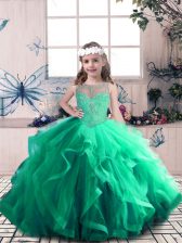 Popular Green Scoop Neckline Beading and Ruffles Little Girl Pageant Gowns Sleeveless Lace Up