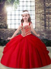  Red Sleeveless Beading Floor Length Pageant Dress