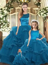  Teal Scoop Lace Up Ruffles 15th Birthday Dress Sleeveless