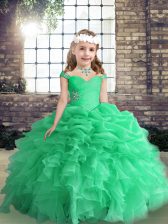 Custom Designed Sleeveless Beading and Ruffles and Pick Ups Lace Up Kids Pageant Dress