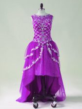Fashion Purple Sleeveless Tulle Zipper Prom Gown for Prom and Party