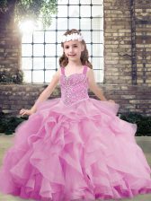  Lilac Sleeveless Tulle Lace Up Little Girl Pageant Gowns for Military Ball and Sweet 16 and Wedding Party