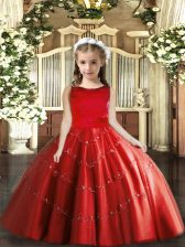  Floor Length Lace Up Little Girls Pageant Dress Wholesale Red for Party and Wedding Party with Beading