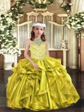  Sleeveless Lace Up Pageant Gowns For Girls Yellow Green Organza