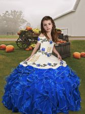 Affordable Royal Blue Sleeveless Organza Lace Up Child Pageant Dress for Party and Wedding Party