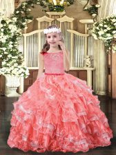  Sleeveless Lace and Ruffled Layers Zipper Pageant Gowns For Girls