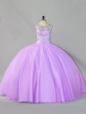 Charming Scoop Sleeveless Quince Ball Gowns Floor Length Sequins Lavender Tulle