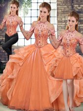  Orange Lace Up Sweet 16 Dresses Beading and Ruffles Sleeveless Floor Length
