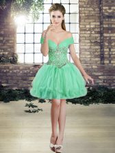  Mini Length Apple Green Dress for Prom Tulle Sleeveless Beading and Ruffles