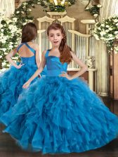 Low Price Blue Girls Pageant Dresses Party and Sweet 16 and Wedding Party with Ruffles Straps Sleeveless Lace Up