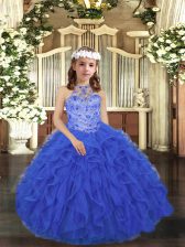  Tulle Sleeveless Floor Length Pageant Dress Womens and Beading and Ruffles