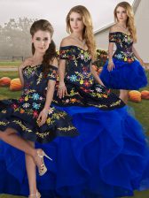 Excellent Sleeveless Lace Up Floor Length Embroidery and Ruffles 15 Quinceanera Dress