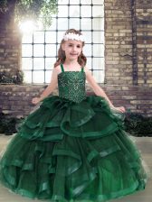 Best Green Straps Neckline Beading and Ruffles Pageant Dress Wholesale Sleeveless Lace Up