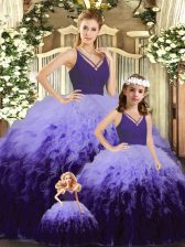 Nice Multi-color Quince Ball Gowns Sweet 16 and Quinceanera with Ruffles and Ruching V-neck Sleeveless Backless