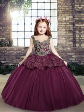 Best Sleeveless Lace Up Floor Length Beading and Appliques Kids Pageant Dress