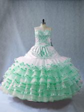  Apple Green Ball Gowns Embroidery and Ruffled Layers Vestidos de Quinceanera Lace Up Organza Sleeveless Floor Length