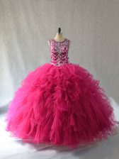 Custom Made Scoop Sleeveless Tulle 15 Quinceanera Dress Beading Lace Up