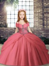 Eye-catching Watermelon Red Lace Up Straps Beading Kids Formal Wear Tulle Sleeveless