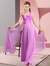 Unique Lilac Sleeveless Floor Length Hand Made Flower Lace Up Court Dresses for Sweet 16