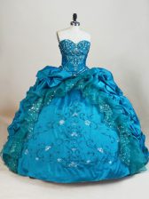  Teal Quince Ball Gowns Sweet 16 and Quinceanera with Beading and Embroidery and Pick Ups Sweetheart Sleeveless Lace Up
