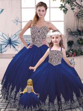  Royal Blue Scoop Lace Up Beading and Appliques 15 Quinceanera Dress Sleeveless