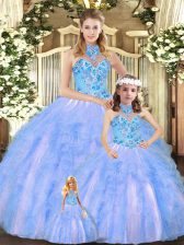 Exceptional Floor Length Multi-color Quinceanera Dresses Tulle Sleeveless Embroidery and Ruffles