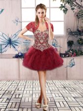 Noble Mini Length Lace Up Prom Dresses Burgundy for Prom and Party with Beading and Ruffles
