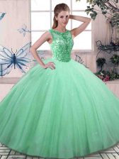 Wonderful Tulle Sleeveless Floor Length Quinceanera Gown and Beading