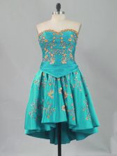 Hot Selling Turquoise Lace Up Sweetheart Embroidery Prom Dress Sleeveless
