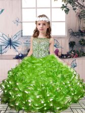  Sleeveless Lace Up Floor Length Beading and Ruffles Little Girl Pageant Dress
