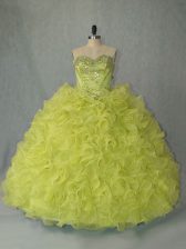 Clearance Brush Train Ball Gowns Vestidos de Quinceanera Yellow Green Sweetheart Organza Sleeveless Lace Up