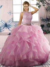  Ball Gowns Quince Ball Gowns Pink Scoop Tulle Sleeveless Floor Length Zipper