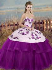  Sleeveless Floor Length Embroidery and Bowknot Lace Up Quinceanera Dresses with White And Purple