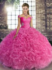  Fabric With Rolling Flowers Sleeveless Floor Length 15th Birthday Dress and Beading