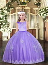  Lavender Sleeveless Lace and Appliques Floor Length Pageant Dress Womens
