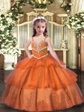 Excellent Orange Lace Up Straps Ruffled Layers Pageant Dress Organza Sleeveless