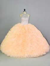 Dazzling Floor Length Ball Gowns Sleeveless Peach Ball Gown Prom Dress Lace Up