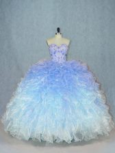 Unique Multi-color Ball Gowns Beading and Ruffles Sweet 16 Quinceanera Dress Lace Up Organza Sleeveless