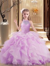  Lilac High-neck Neckline Beading Child Pageant Dress Sleeveless Lace Up