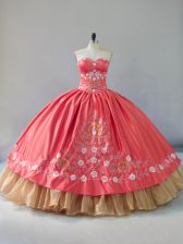  Watermelon Red Lace Up Quinceanera Dresses Embroidery Sleeveless Floor Length