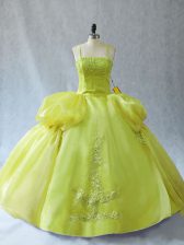 Charming Yellow Green Straps Neckline Appliques Quinceanera Gown Sleeveless Lace Up