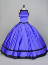  Purple Ball Gowns Satin Scoop Sleeveless Ruching Floor Length Zipper Quinceanera Dresses