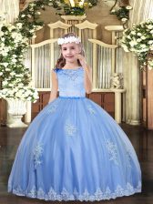  Beading and Appliques Pageant Gowns For Girls Baby Blue Zipper Sleeveless Floor Length